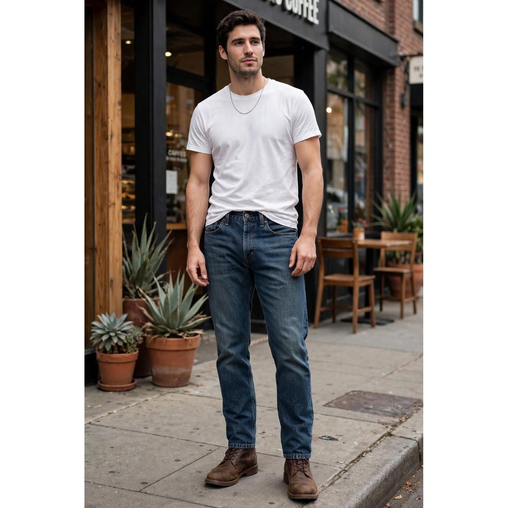 Levi's Mens 34x32 559 Relaxed Straight Fit Jeans Medium Dark Blue Denim